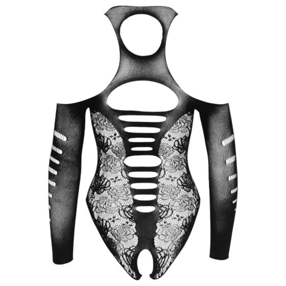 NO:XQSE - elegantní body s mašlí, dlouhý rukáv - černá (S-L)