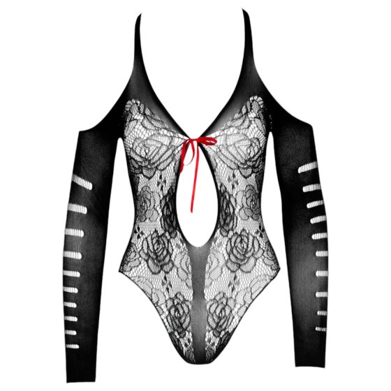 NO:XQSE - elegantní body s mašlí, dlouhý rukáv - černá (S-L)