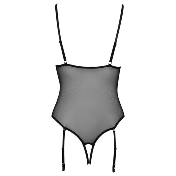 Cottelli - body s podvazky - krajkové, otevřené - černé - L