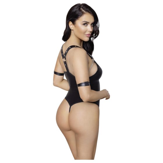 Cottelli Bondage - lesklé otevřené body s kroužky - černé - M