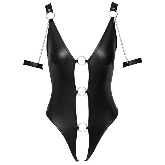 Cottelli Bondage - lesklé otevřené body s kroužky - černé - L