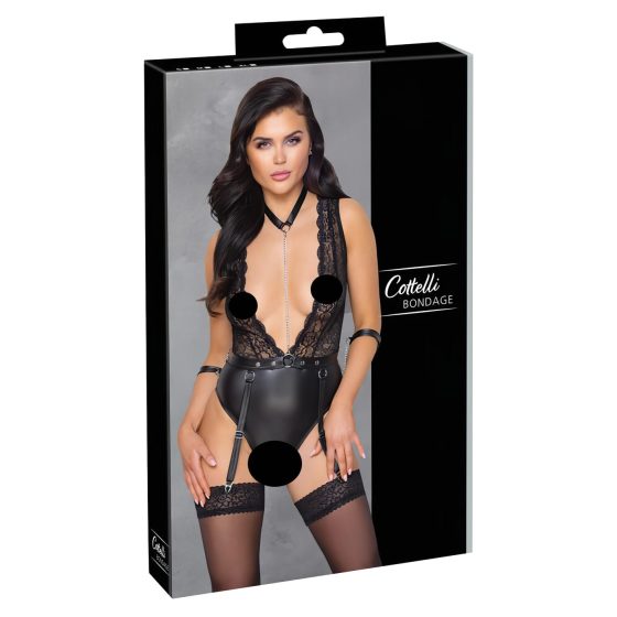 Cottelli Bondage - krajkované body s nákrčníkem (černé)