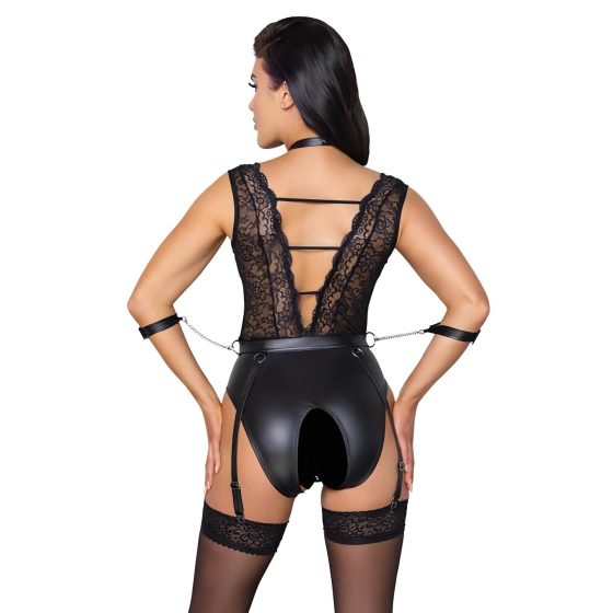 Cottelli Bondage - krajkované body s nákrčníkem (černé)