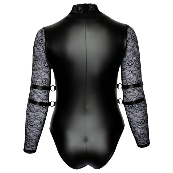 / Cottelli Bondage Plus Size - krajkové body s rukávy (černé)