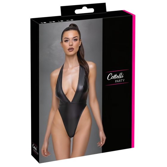 Cottelli Party - Lesklé body s nákrčníkem (černé)