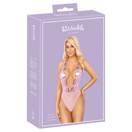 Kissable - body s růžovou květinovou výšivkou (růžové)