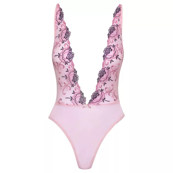 Kissable - erotické body s růžovou výšivkou - růžová - L/XL