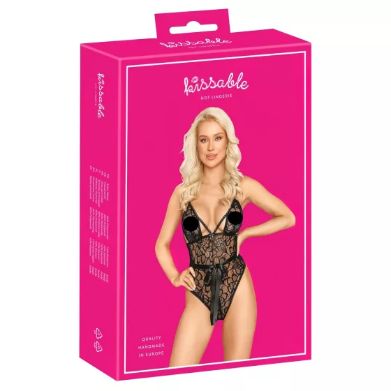 Kissable - krajkový body (černý)