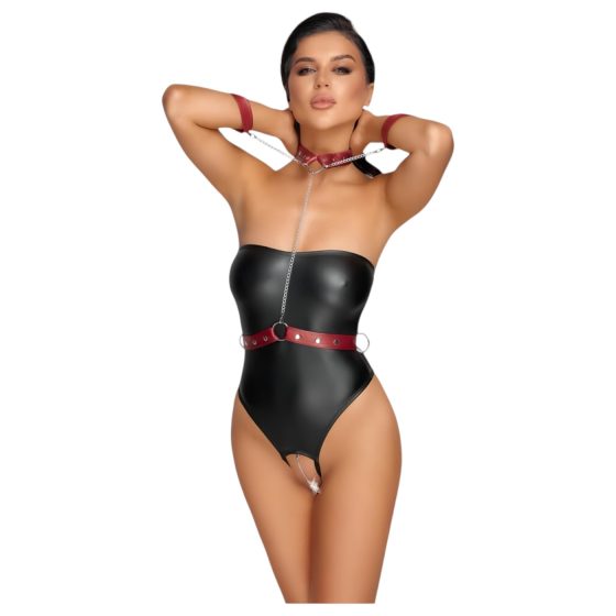 Cottelli Bondage - lesklé body a pouta na ruce (černé)
