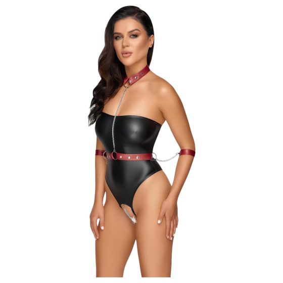 Cottelli Bondage - lesklé body a pouta na ruce (černé)