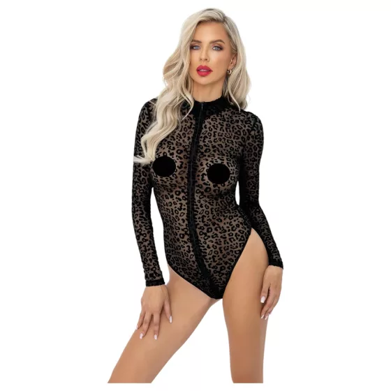 / Noir - leopardí vzor, dlouhý rukáv body (černé)