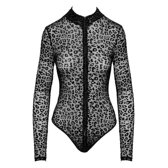 / Noir - leopardí vzor, dlouhý rukáv body (černé) - M