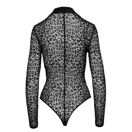 / Noir - leopardí potisk, body s dlouhým rukávem (černá)
