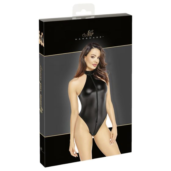 Noir - lesklé body s halter výstřihem (černé)