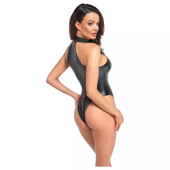 Noir - lesklé body s krčním páskem (černé) - M