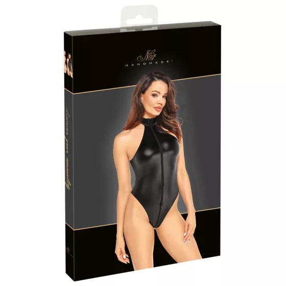 Noir - lesklé body s krčním páskem (černé) - M