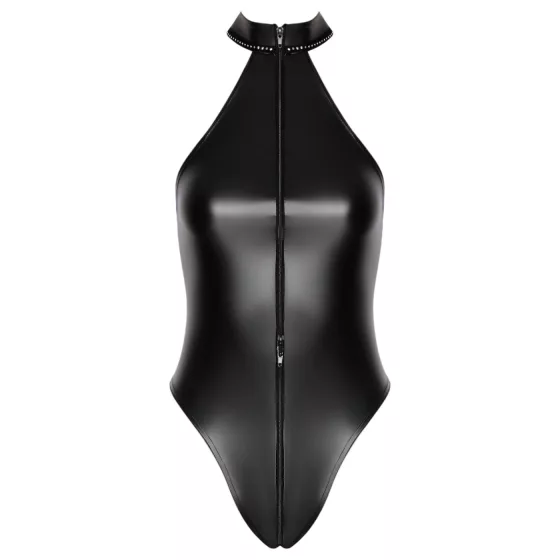 Noir - lesklé body s krčním páskem (černé) - L