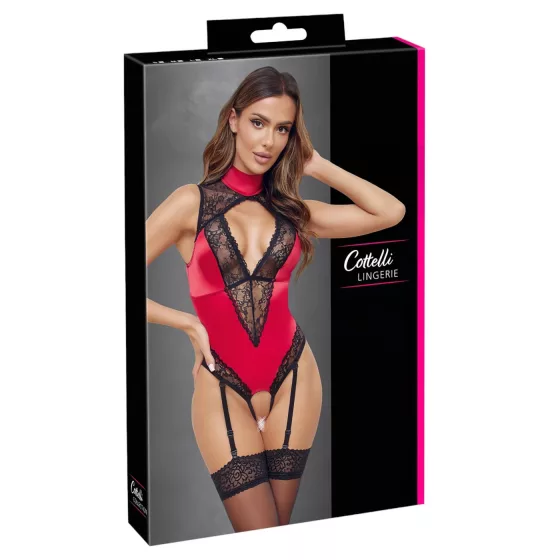 Cottelli - krajkované body s límečkem - červené - XL