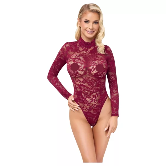 Cottelli - průhledné krajkové body (červené) - XXL