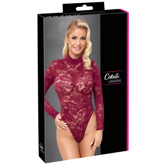 Cottelli - průhledné krajkové body (červené) - XXL