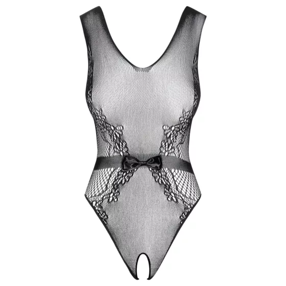 Obsessive - otevřené pletené body s květinovým vzorem (černé)