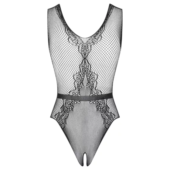 Obsessive - otevřené pletené body s květinovým vzorem (černé)