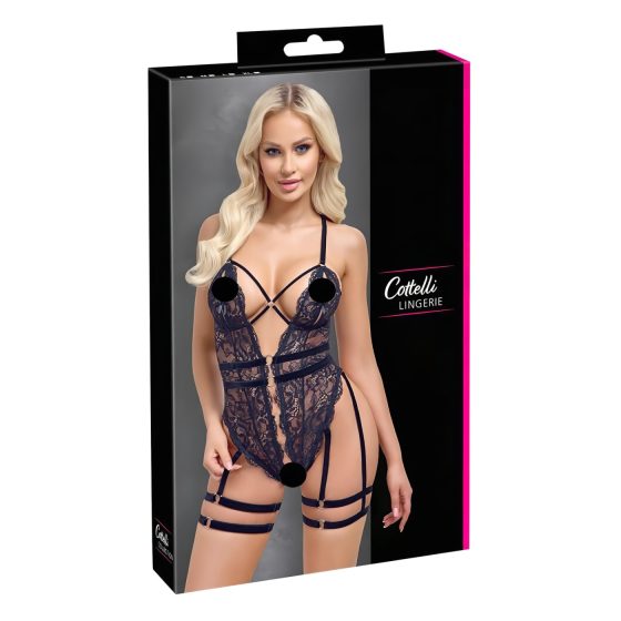 Cottelli - otevřený, páskový sexy body (černý)