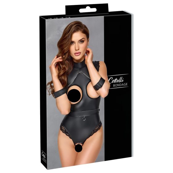 Cottelli Bondage - otevřené body s odhalenými prsy (černé)
