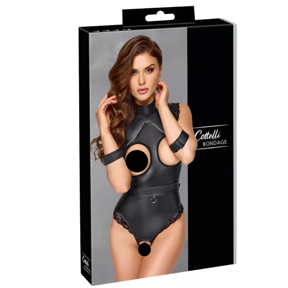 Cottelli Bondage - otevřený body na prsa - černý - M