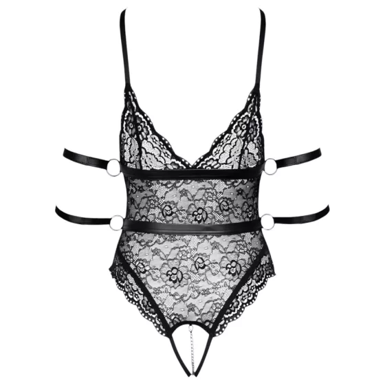 Cottelli Bondage - otevřené krajkové body - černé - XL