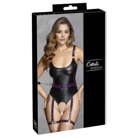 Cottelli - otevřený bondage body s pouty - černá - L
