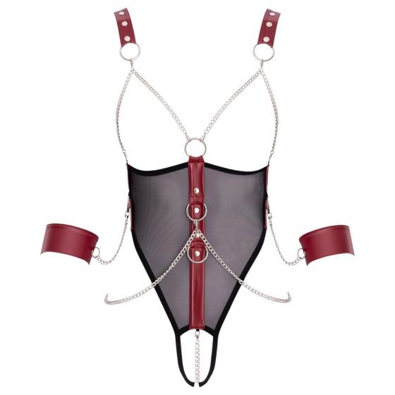 Cottelli Bondage - otevřené body s popruhy a řetězem (černé)