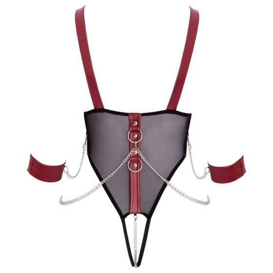 Cottelli Bondage - otevřené body s popruhy a řetězem (černé)