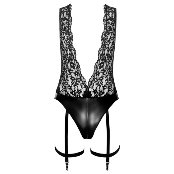 Noir Libido - body s podvazky - černá - M
