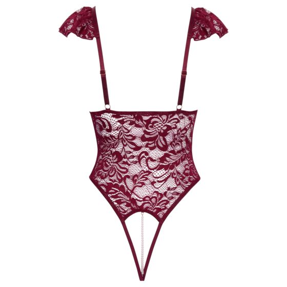 Cottelli - krajkový body s perlami - červený - M