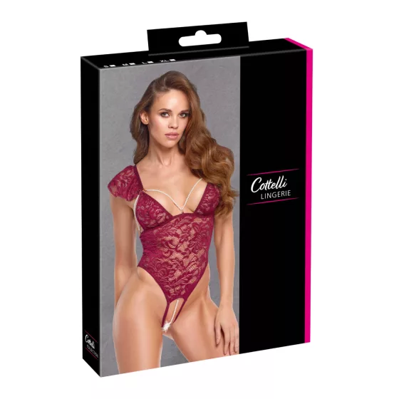 Cottelli - krajkované body s perlami (červené) - XL