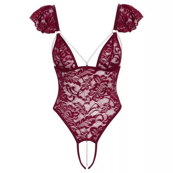 Cottelli - krajkované body s perlami (červené) - XL