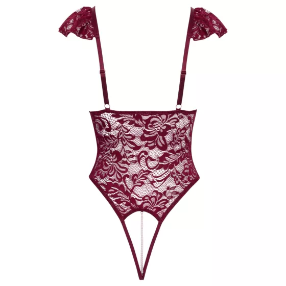 Cottelli - krajkované body s perlami (červené) - XL