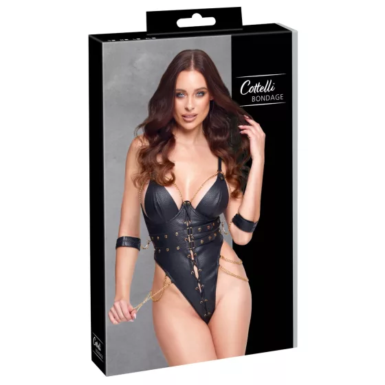 Cottelli - bondage body s řetízky (černá) - M