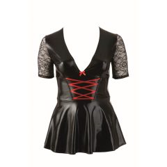   Cottelli Plus Size - lesklé šaty s červeným šněrováním (černé)