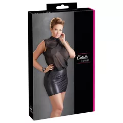 Cottelli Plus Size - lesklé šifonové šaty - černé