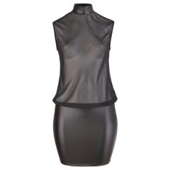 Cottelli Plus Size - lesklé šifonové šaty (černé)