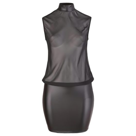 Cottelli Plus Size - lesklé šifonové šaty (černé)