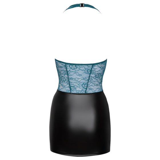 Cottelli - šaty s krajkou a šněrováním - lesklé - černozelené - XL