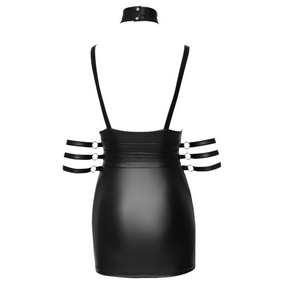 Cottelli Bondage - Lesklé mini šaty s krčním páskem (černé)