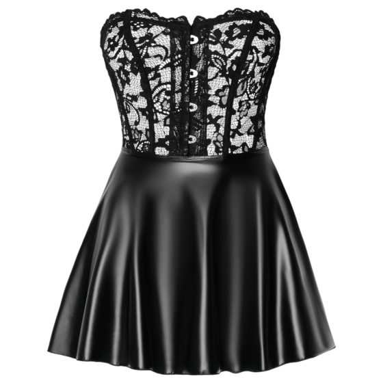 Noir - mini šaty s krajkovým topem a lesklým vzhledem (černé)