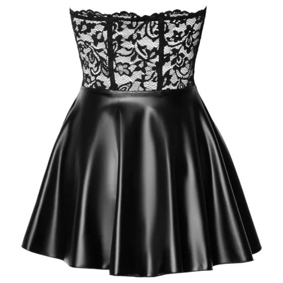 Noir - lesklé mini šaty s krajkovým topem - černá - XL