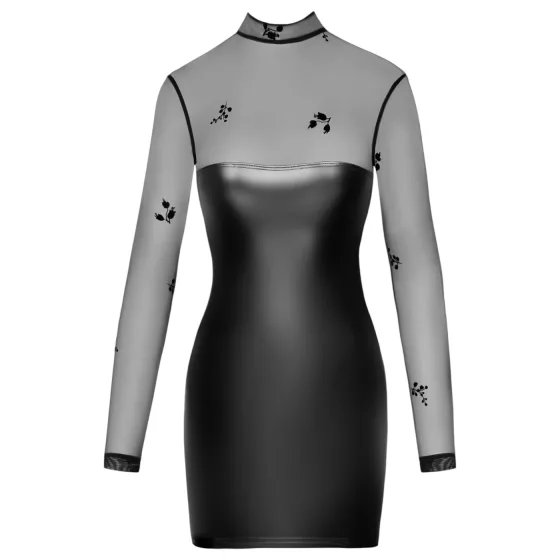 Noir - průhledné lesklé šaty s topem - černé - XL