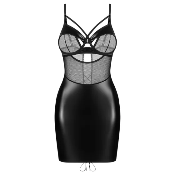 Obsessive - dámské domina šaty - lesklé s průhlednými vsadkami - černé - L/XL