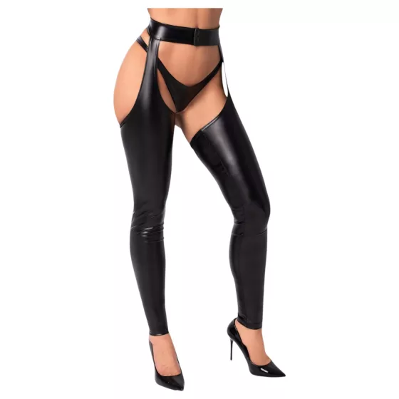 Noir - lesklé punčochy - chaps - černé